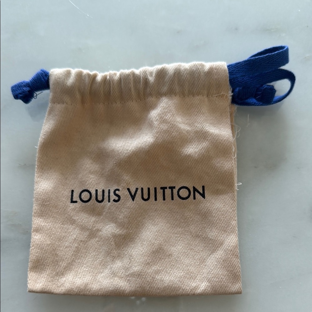 Louis Vuitton Tan Pouch with Blue Drawstrings